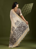 Jyoti Fashion Women's Coffee Soft Muga Cotton Kalamkari Woven Saree with Blouse | Grocsy