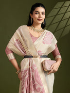 Jyoti Fashion Women's Pink Soft Muga Cotton Kalamkari Woven Saree with Blouse | Grocsy