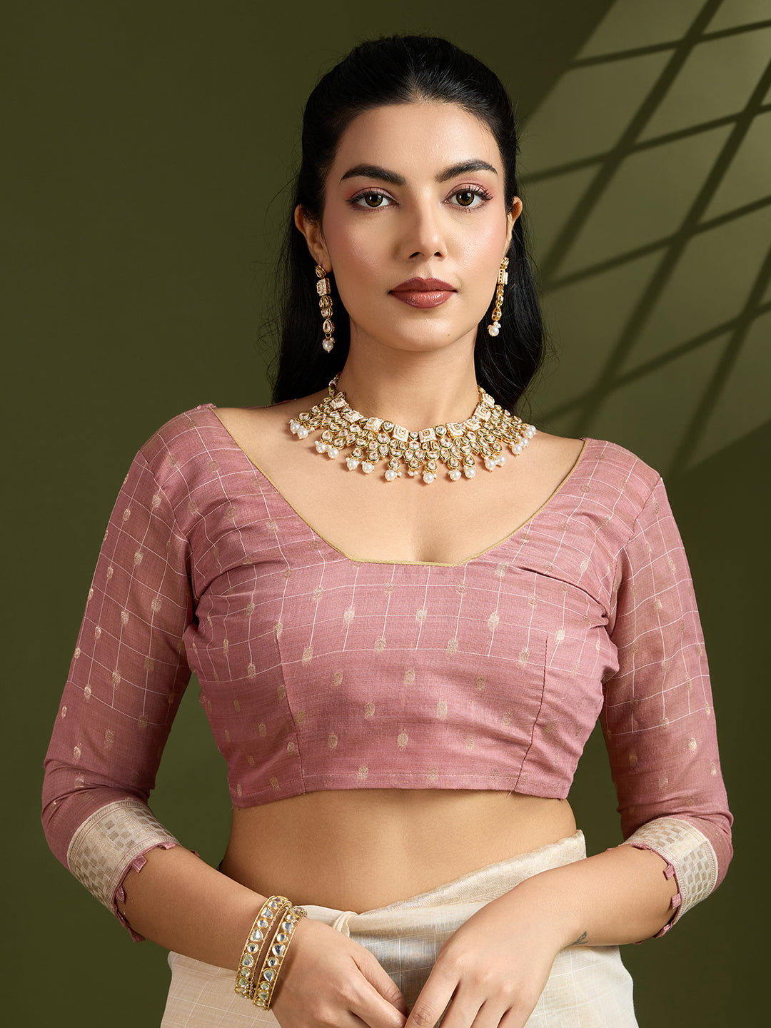 Jyoti Fashion Women's Pink Soft Muga Cotton Kalamkari Woven Saree with Blouse | Grocsy