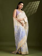 Jyoti Fashion Women's Purple Soft Muga Cotton Kalamkari Woven Saree with Blouse | Grocsy