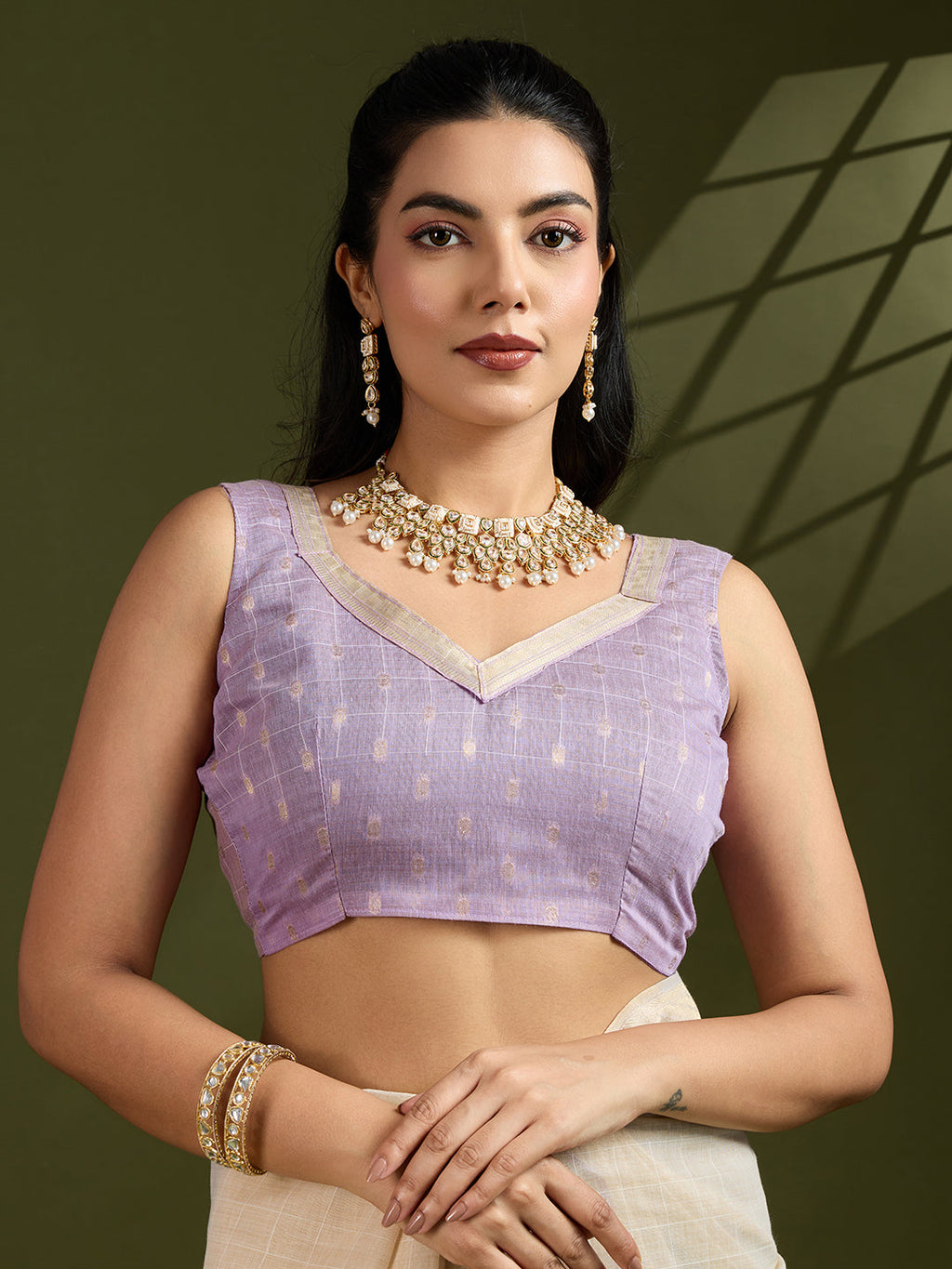 Jyoti Fashion Women's Purple Soft Muga Cotton Kalamkari Woven Saree with Blouse | Grocsy