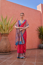 Jyoti Fashion Women's Rani Pink Paithani Silk Zari Woven Saree with Blouse | Grocsy