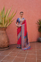 Jyoti Fashion Women's Rani Pink Paithani Silk Zari Woven Saree with Blouse | Grocsy