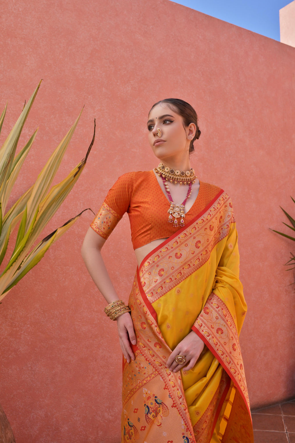 Jyoti Fashion Women's Yellow Paithani Silk Zari Woven Saree with Blouse | Grocsy