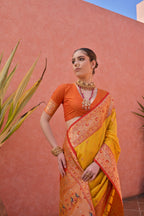 Jyoti Fashion Women's Yellow Paithani Silk Zari Woven Saree with Blouse | Grocsy