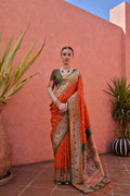 Jyoti Fashion Women's Orange Paithani Silk Zari Woven Saree with Blouse | Grocsy