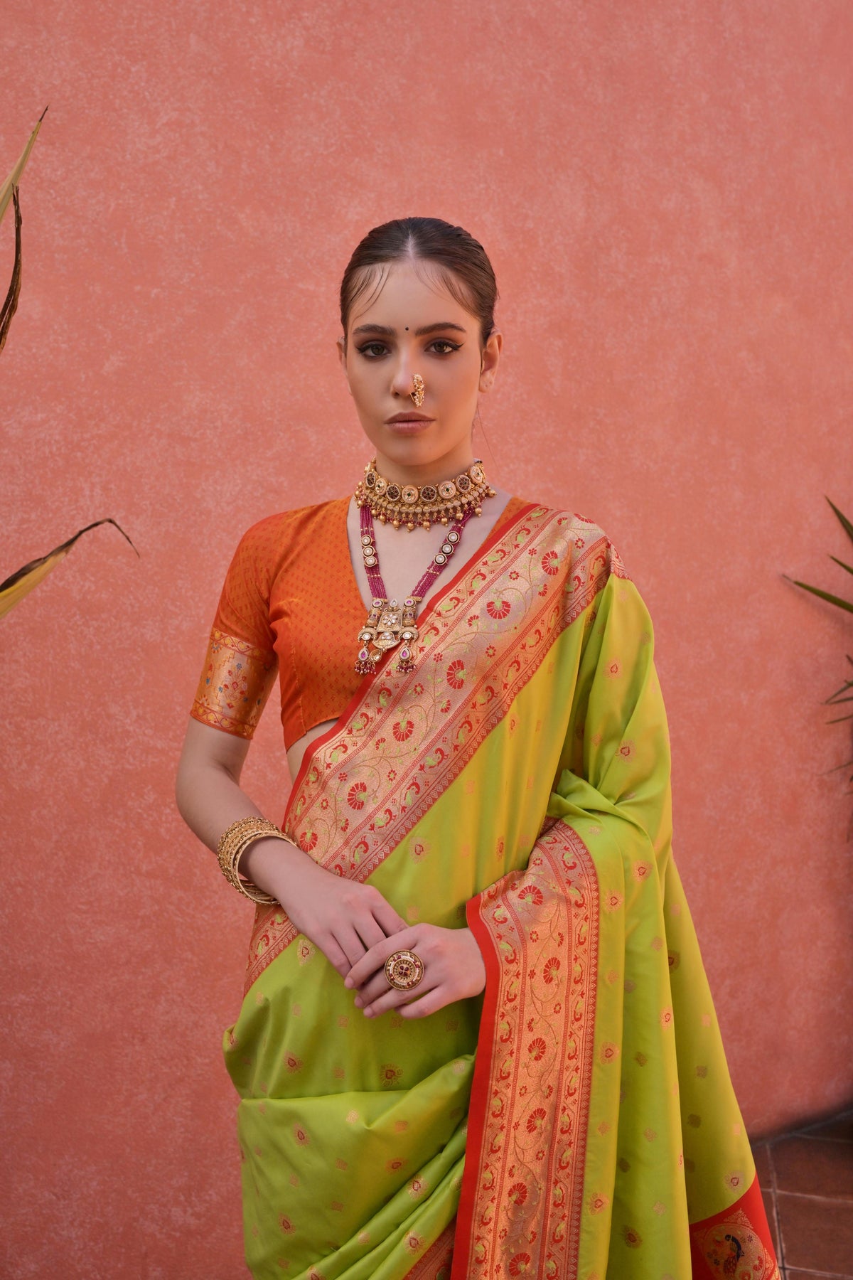 Jyoti Fashion Women's Pista Green Paithani Silk Zari Woven Saree with Blouse | Grocsy