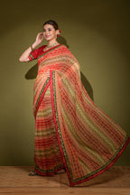 Jyoti Fashion Women's Red Foil Print with Sequence Georgette Saree with Blouse | Grocsy