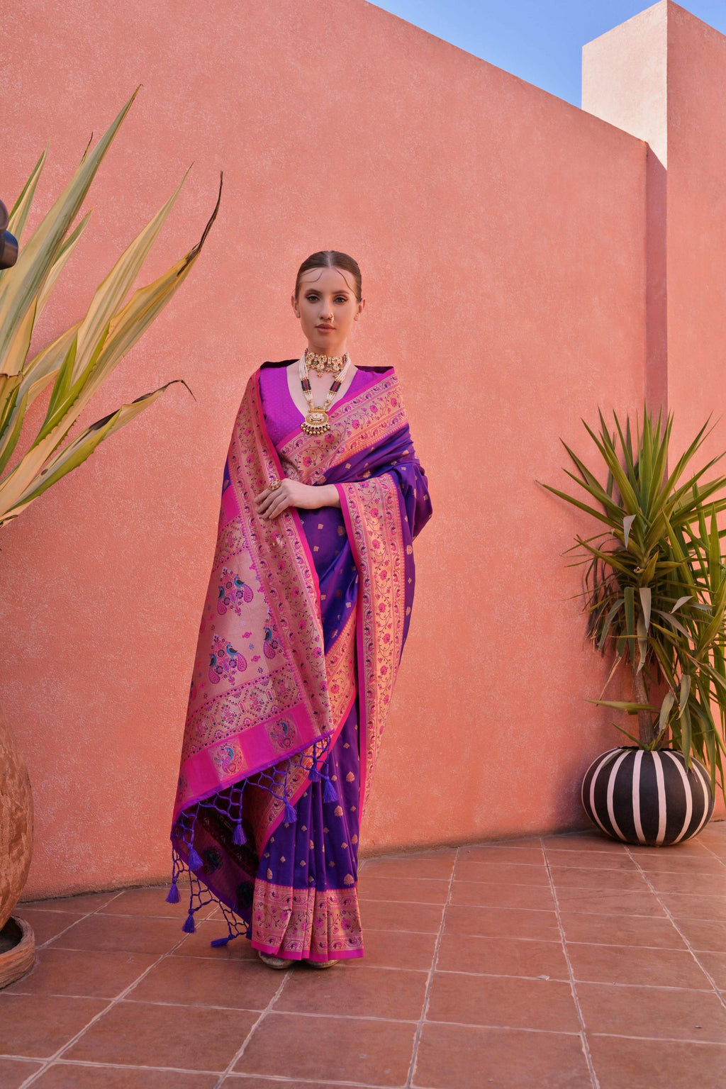 Jyoti Fashion Women's Royal Blue Paithani Silk Zari Woven Saree with Blouse | Grocsy