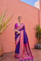 Jyoti Fashion Women's Royal Blue Paithani Silk Zari Woven Saree with Blouse | Grocsy