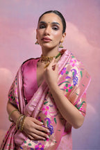 Jyoti Fashion Women's Baby Pink Paithani Silk Zari Woven Saree with Blouse | Grocsy