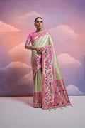 Jyoti Fashion Women's Pista Green Paithani Silk Zari Woven Saree with Blouse | Grocsy