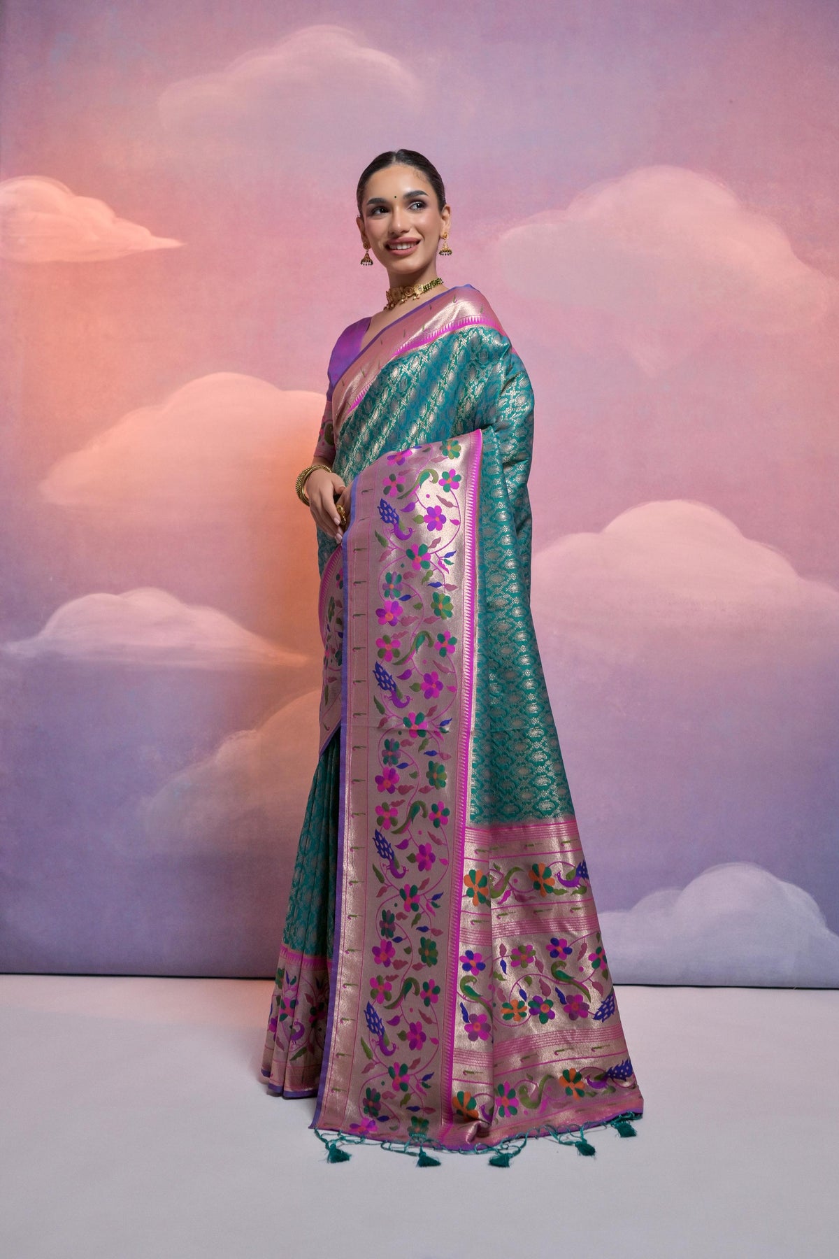 Jyoti Fashion Women's Rama Paithani Silk Zari Woven Saree with Blouse | Grocsy