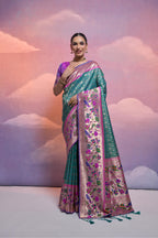 Jyoti Fashion Women's Rama Paithani Silk Zari Woven Saree with Blouse | Grocsy