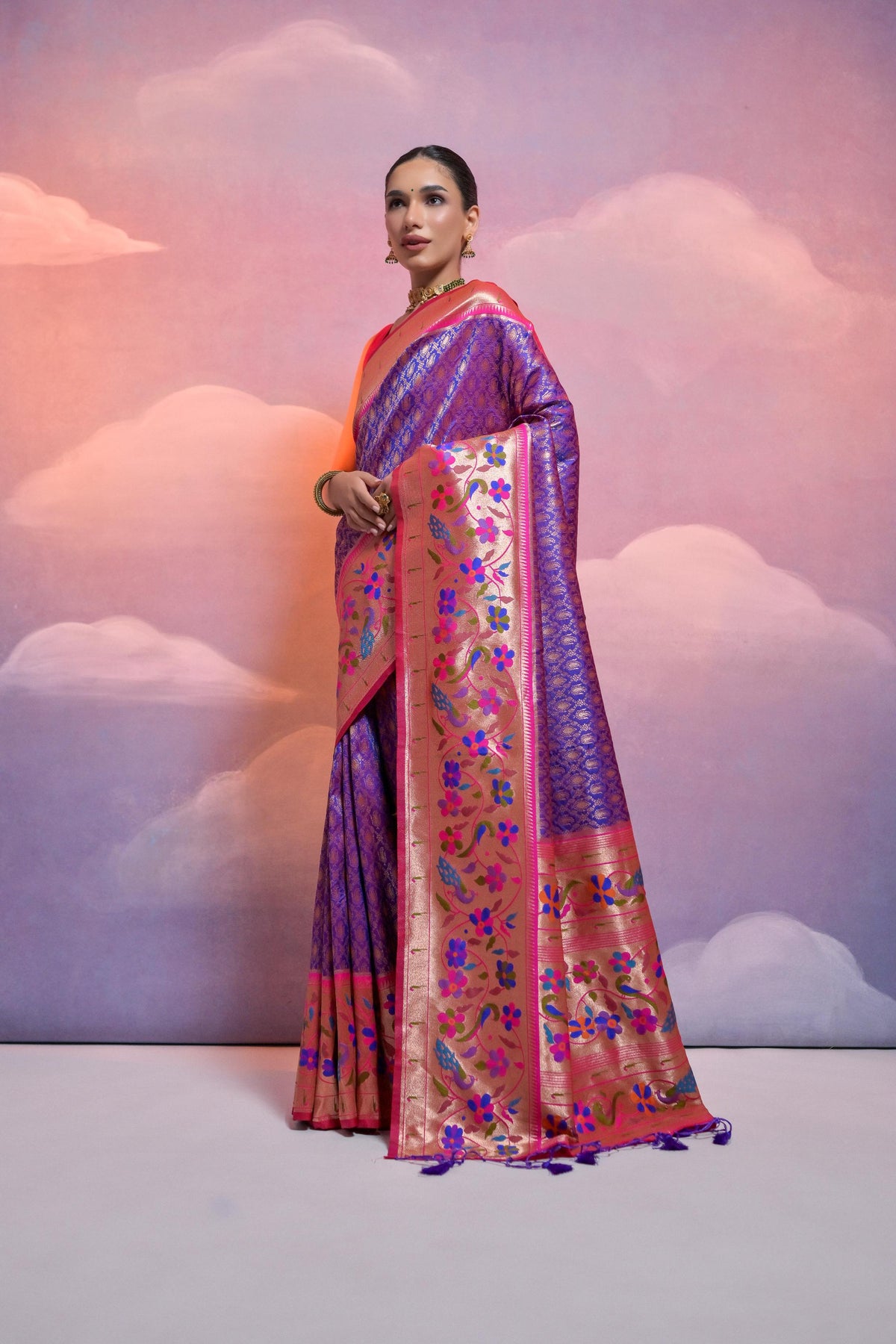 Jyoti Fashion Women's Royal Blue Paithani Silk Zari Woven Saree with Blouse | Grocsy