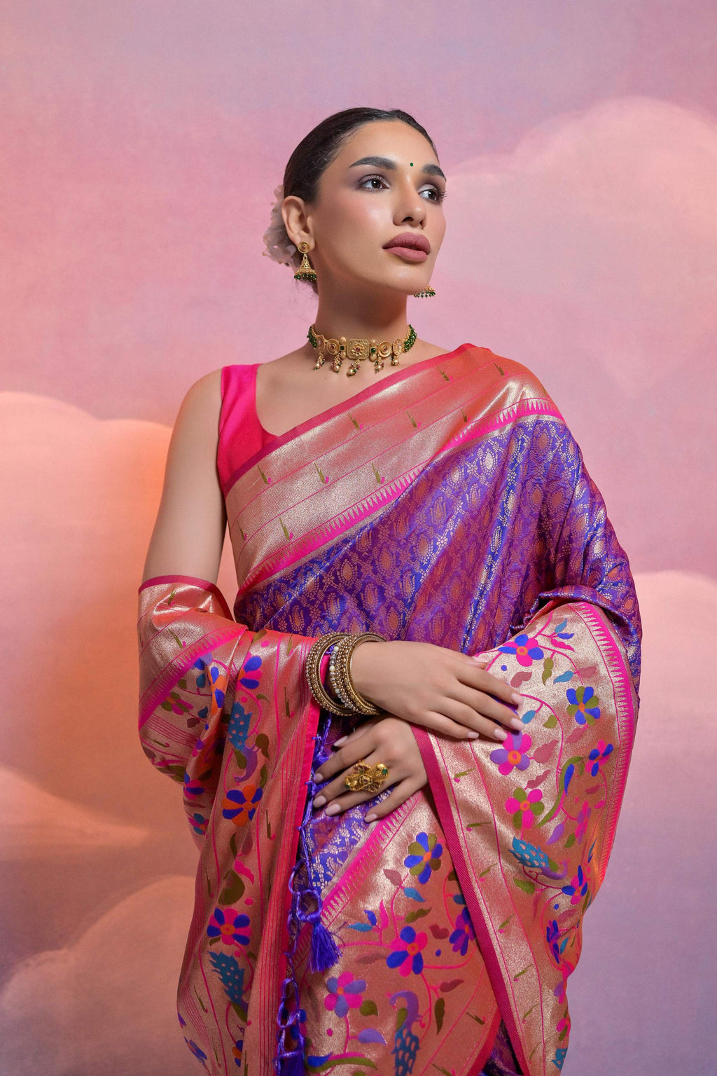 Jyoti Fashion Women's Royal Blue Paithani Silk Zari Woven Saree with Blouse | Grocsy