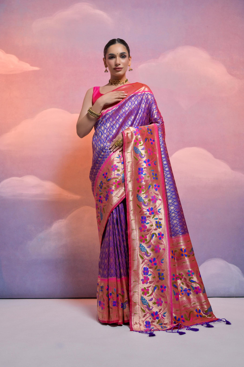 Jyoti Fashion Women's Royal Blue Paithani Silk Zari Woven Saree with Blouse | Grocsy