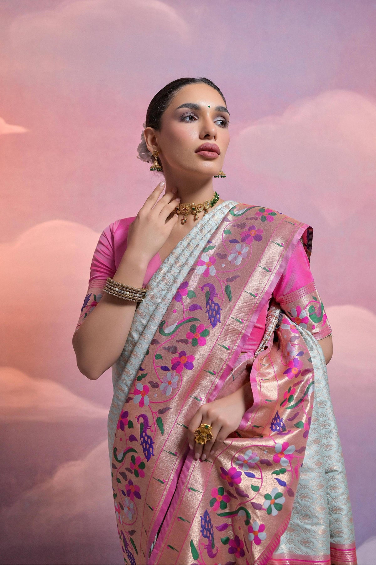 Jyoti Fashion Women's Sea Green Paithani Silk Zari Woven Saree with Blouse | Grocsy