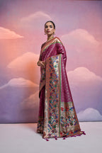 Jyoti Fashion Women's Wine Paithani Silk Zari Woven Saree with Blouse | Grocsy