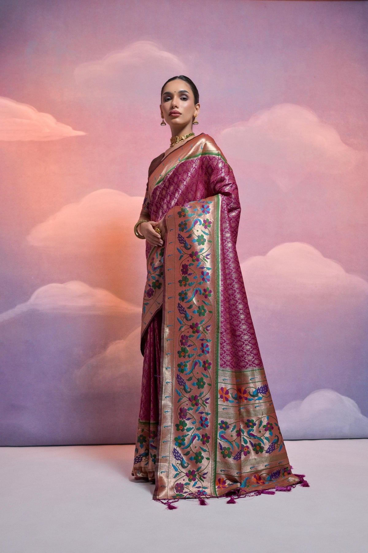 Jyoti Fashion Women's Wine Paithani Silk Zari Woven Saree with Blouse | Grocsy