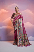 Jyoti Fashion Women's Wine Paithani Silk Zari Woven Saree with Blouse | Grocsy