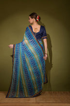 Jyoti Fashion Women's Blue Foil Print with Sequence Georgette Saree with Blouse | Grocsy