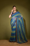 Jyoti Fashion Women's Blue Foil Print with Sequence Georgette Saree with Blouse | Grocsy