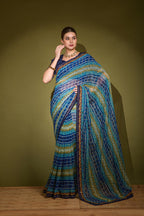 Jyoti Fashion Women's Blue Foil Print with Sequence Georgette Saree with Blouse | Grocsy