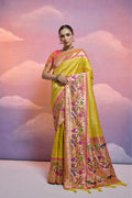 Jyoti Fashion Women's Yellow Paithani Silk Zari Woven Saree with Blouse | Grocsy