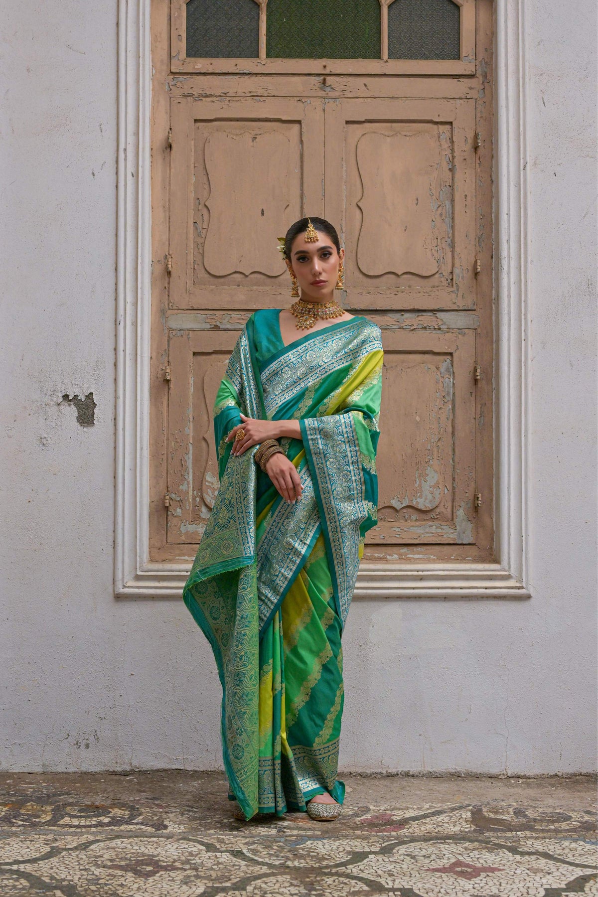 Jyoti Fashion Women's Multicolor Banarasi Silk Zari Woven Saree with Blouse | Grocsy