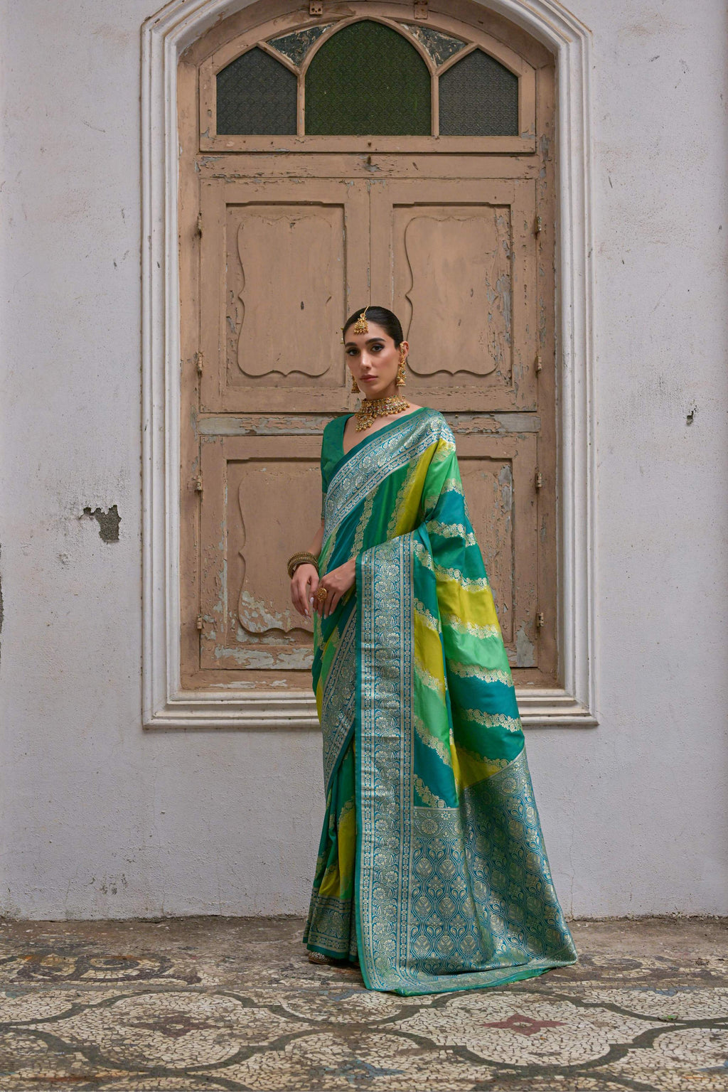 Jyoti Fashion Women's Multicolor Banarasi Silk Zari Woven Saree with Blouse | Grocsy