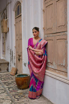 Jyoti Fashion Women's Multicolor Banarasi Silk Zari Woven Saree with Blouse | Grocsy