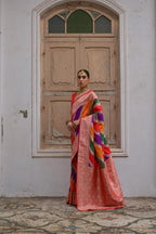 Jyoti Fashion Women's Multicolor Banarasi Silk Zari Woven Saree with Blouse | Grocsy