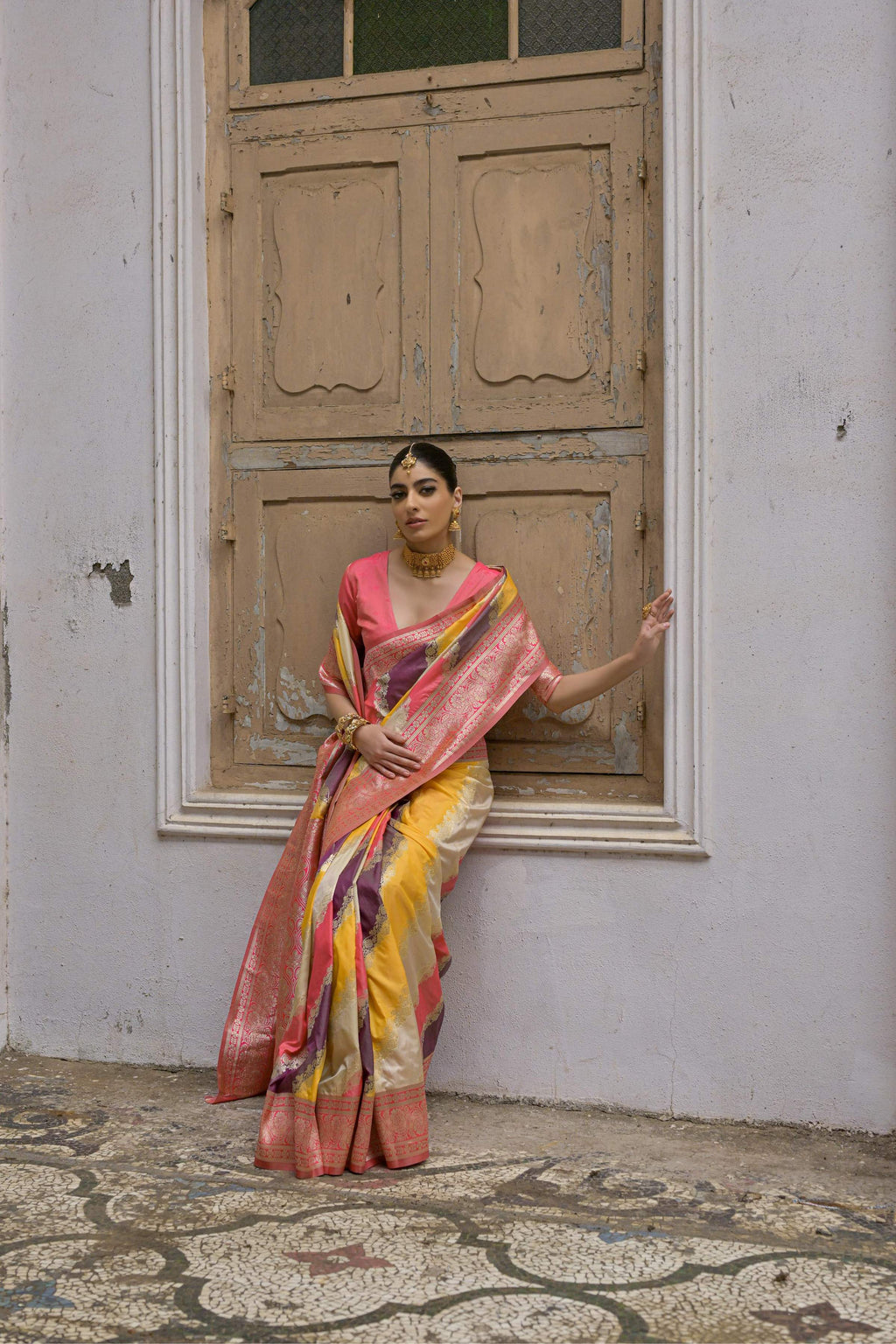 Jyoti Fashion Women's Multicolor Banarasi Silk Zari Woven Saree with Blouse | Grocsy