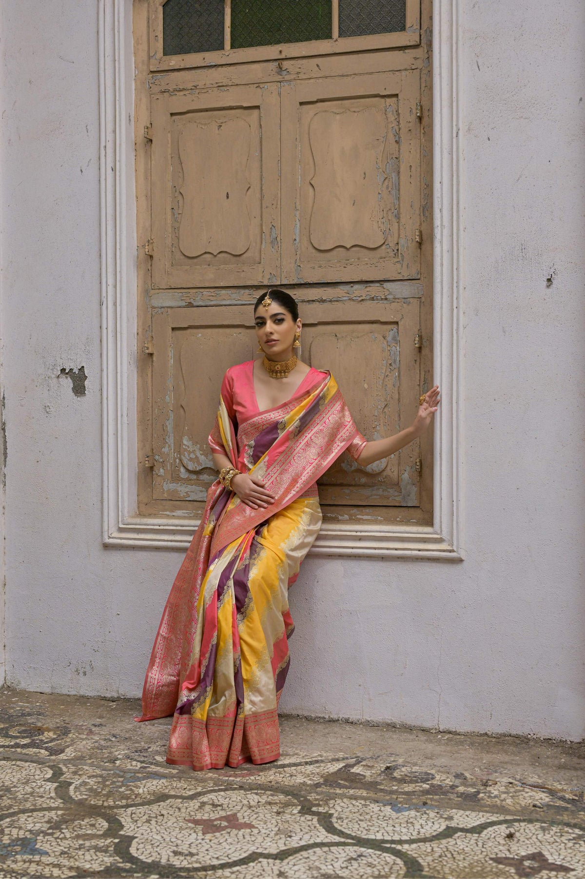 Jyoti Fashion Women's Multicolor Banarasi Silk Zari Woven Saree with Blouse | Grocsy