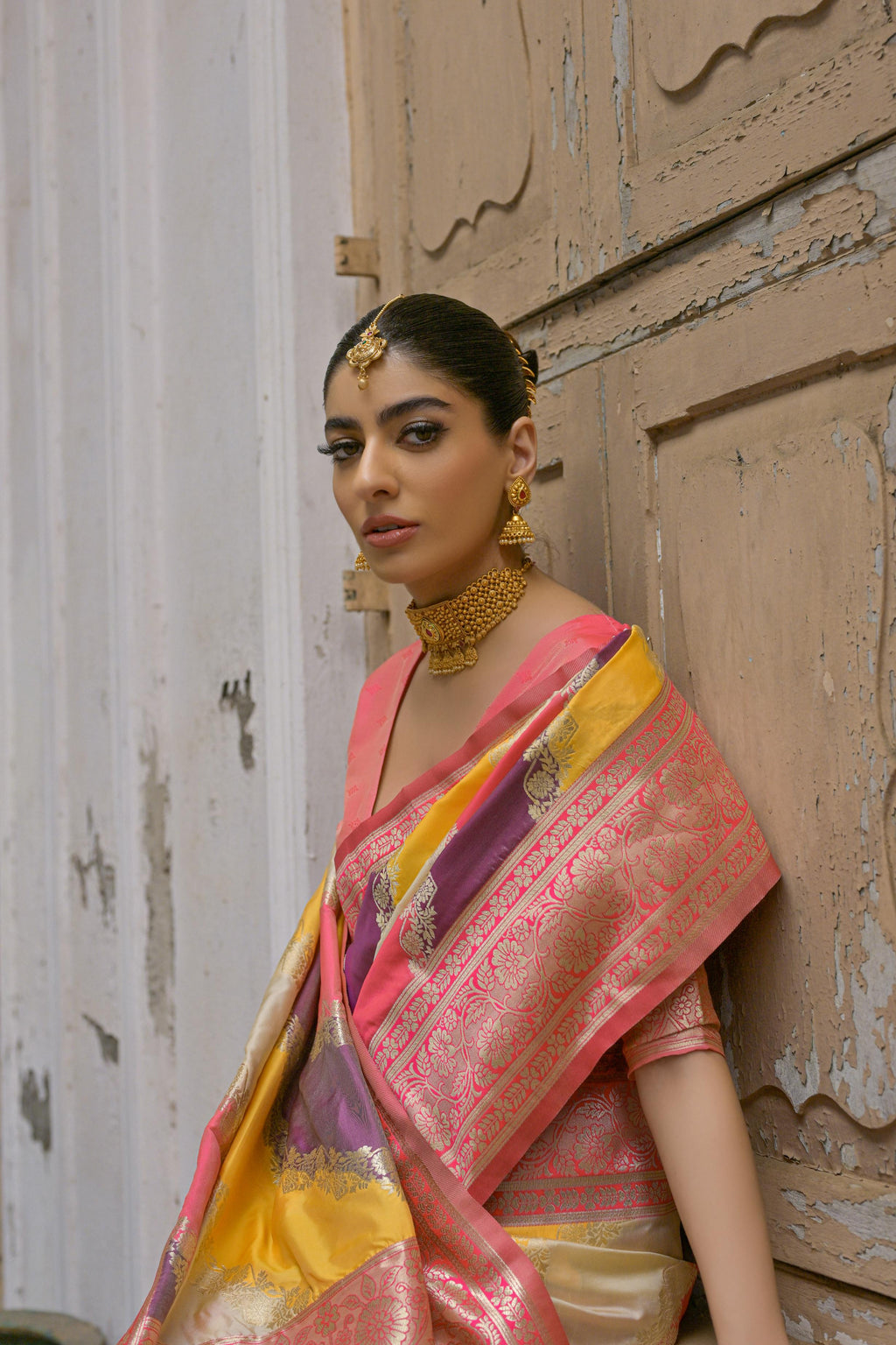 Jyoti Fashion Women's Multicolor Banarasi Silk Zari Woven Saree with Blouse | Grocsy