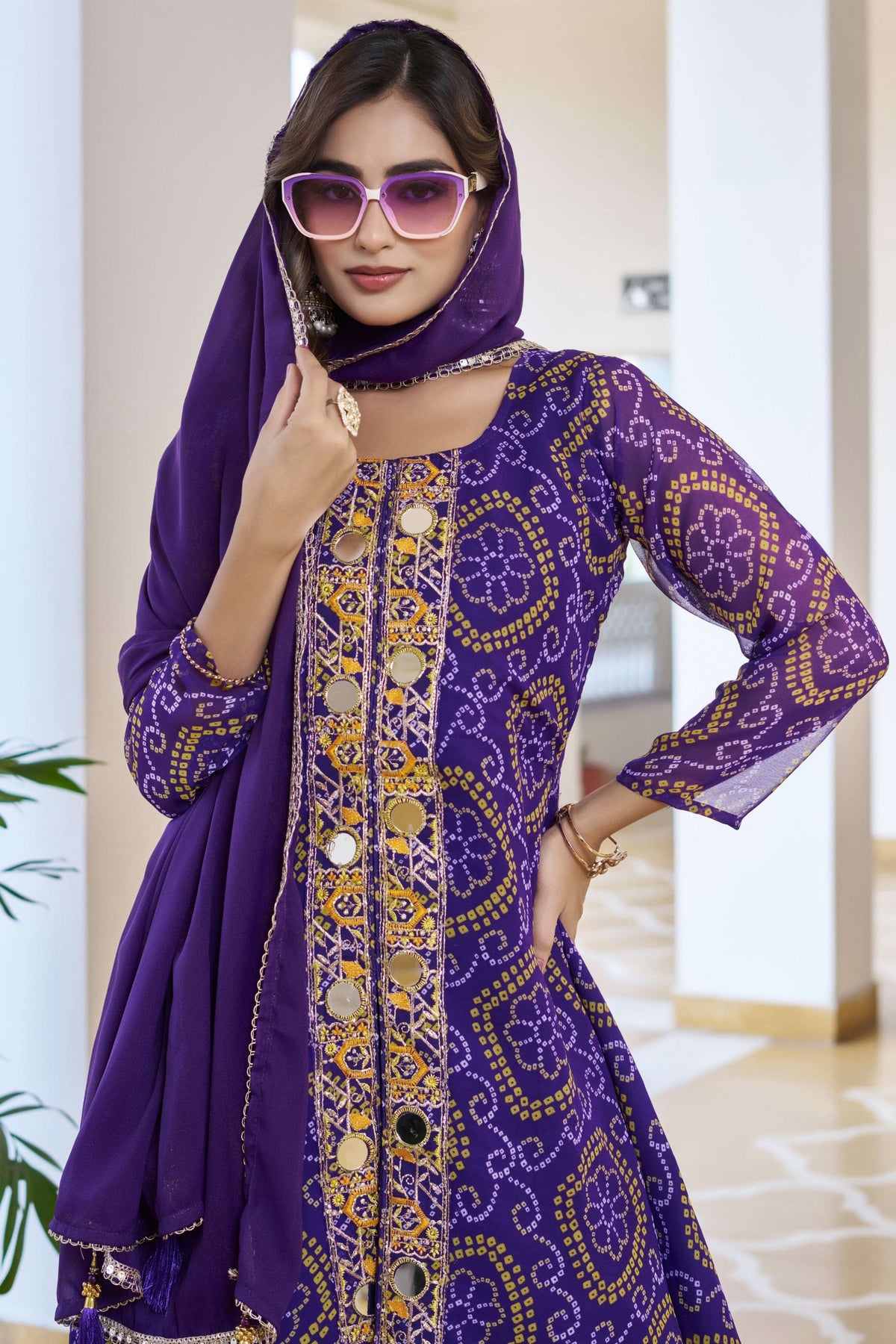 Jyoti Fashion Purple Faux Georgette Embroidered Designer Kurta Set with Dupatta | Grocsy