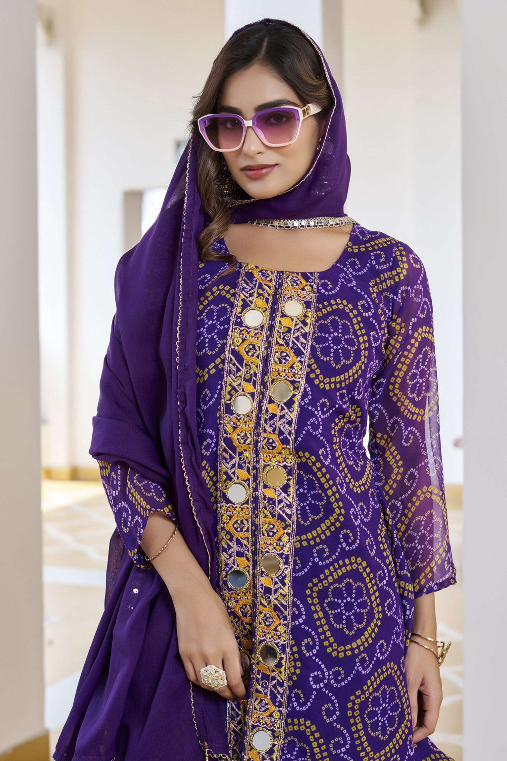 Jyoti Fashion Purple Faux Georgette Embroidered Designer Kurta Set with Dupatta | Grocsy