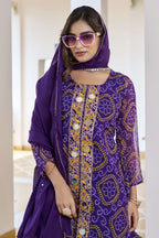 Jyoti Fashion Purple Faux Georgette Embroidered Designer Kurta Set with Dupatta | Grocsy