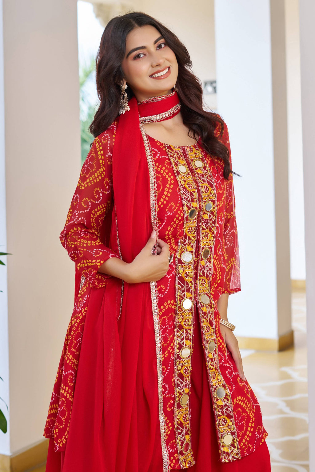 Jyoti Fashion Red Faux Georgette Embroidered Designer Kurta Set with Dupatta | Grocsy