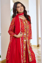 Jyoti Fashion Red Faux Georgette Embroidered Designer Kurta Set with Dupatta | Grocsy