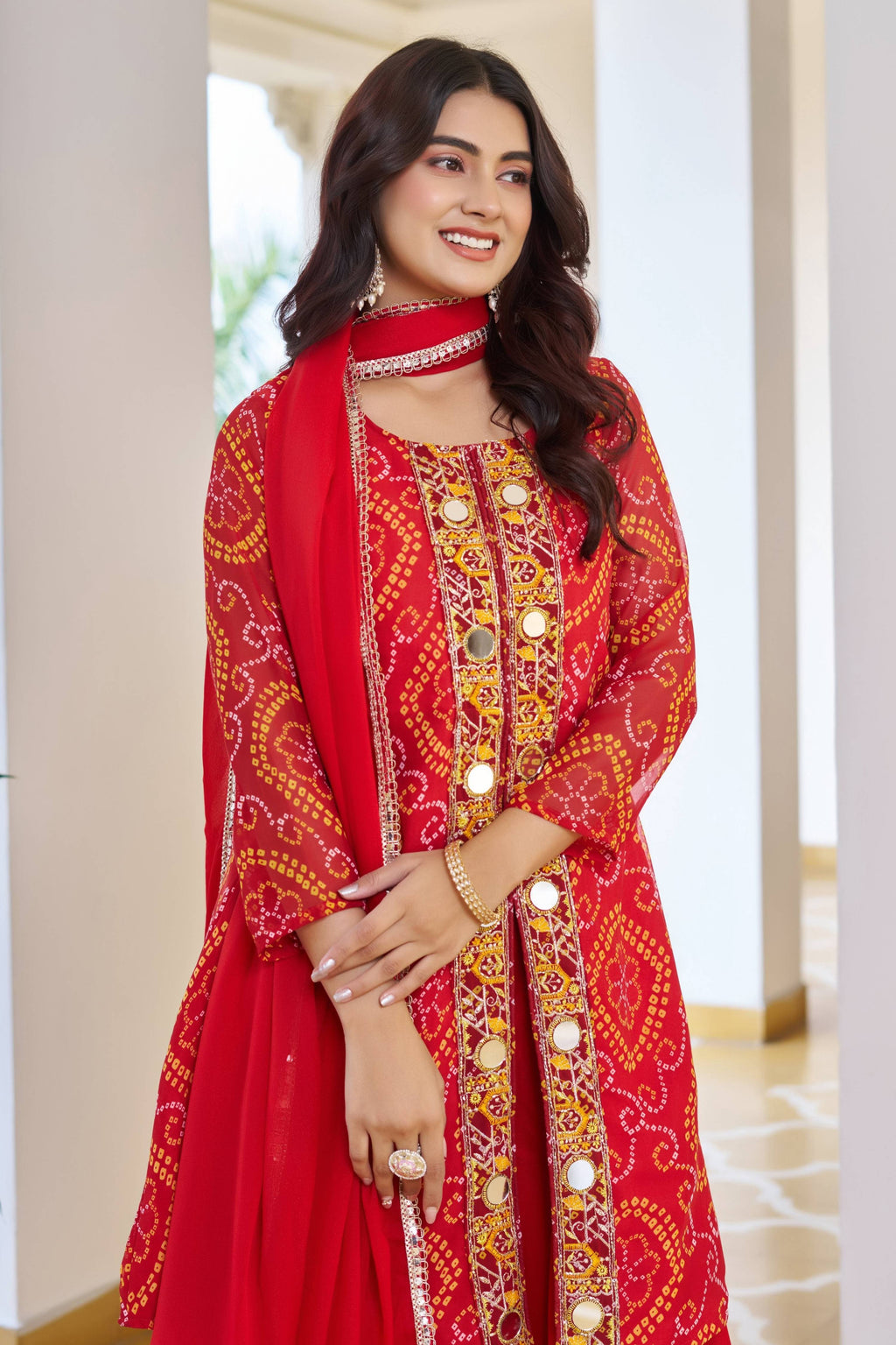 Jyoti Fashion Red Faux Georgette Embroidered Designer Kurta Set with Dupatta | Grocsy
