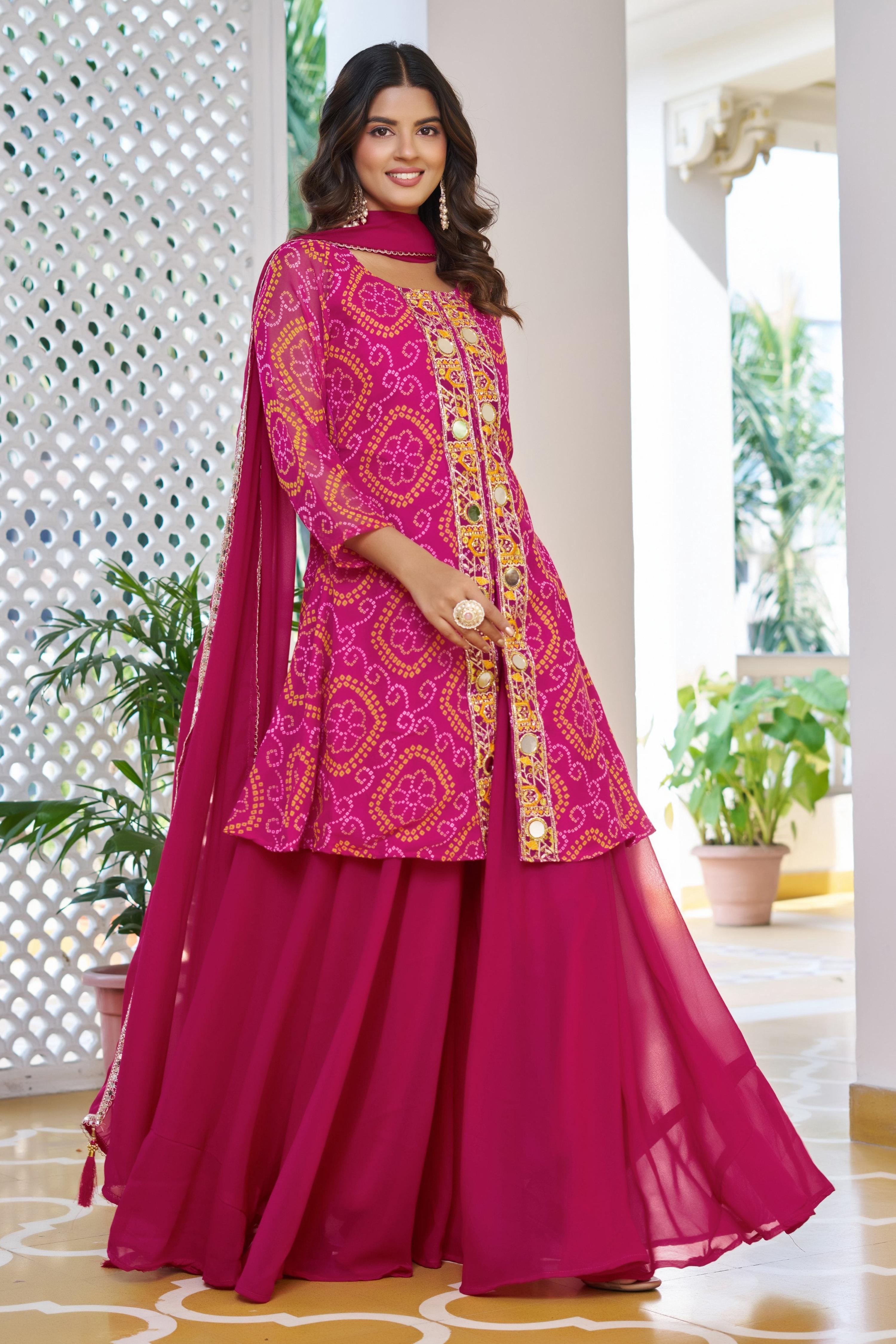 Jyoti Fashion Pink Faux Georgette Embroidered Designer Kurta Set with Dupatta | Grocsy