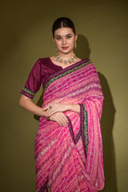 Jyoti Fashion Women's Pink Foil Print with Sequence Georgette Saree with Blouse | Grocsy