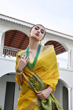Jyoti Fashion Women's Yellow Khadi Raw Silk Meena Weaving Patola Saree with Blouse | Grocsy