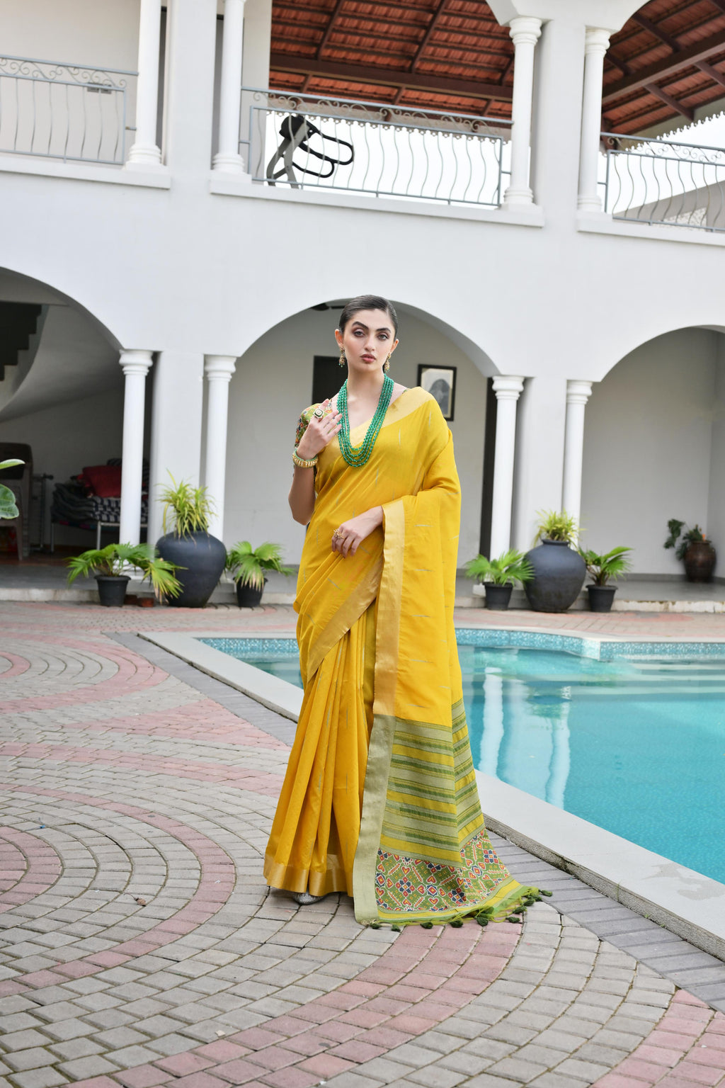 Jyoti Fashion Women's Yellow Khadi Raw Silk Meena Weaving Patola Saree with Blouse | Grocsy