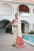 Jyoti Fashion Women's Off White Khadi Raw Silk Meena Weaving Patola Saree with Blouse | Grocsy
