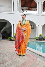 Jyoti Fashion Women's Orange Khadi Raw Silk Meena Weaving Patola Saree with Blouse | Grocsy