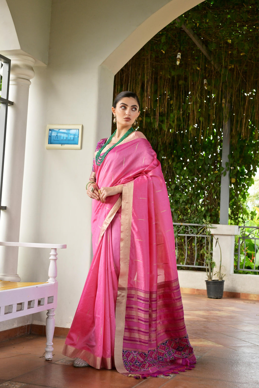 Jyoti Fashion Women's Pink Khadi Raw Silk Meena Weaving Patola Saree with Blouse | Grocsy