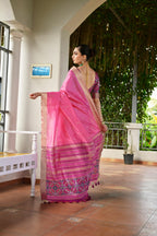 Jyoti Fashion Women's Pink Khadi Raw Silk Meena Weaving Patola Saree with Blouse | Grocsy